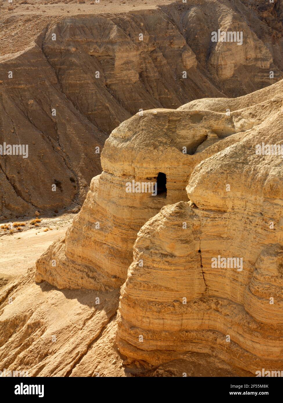 Israel Qumran cave in the desert where the Dead Sea Scrolls were found