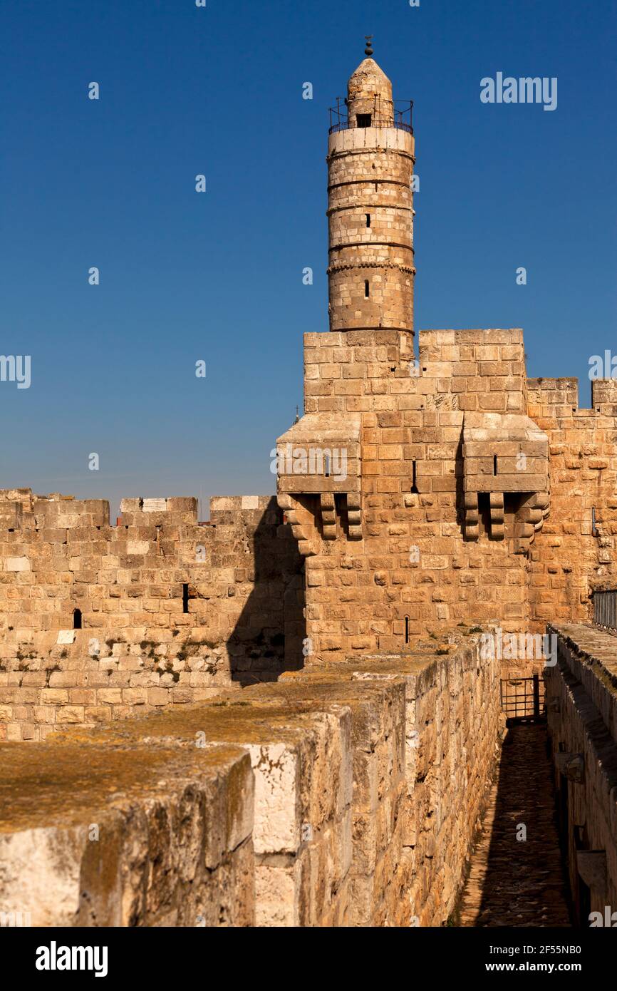 Israel, Jerusalem, David's Tower, fortress walls surrounding the city