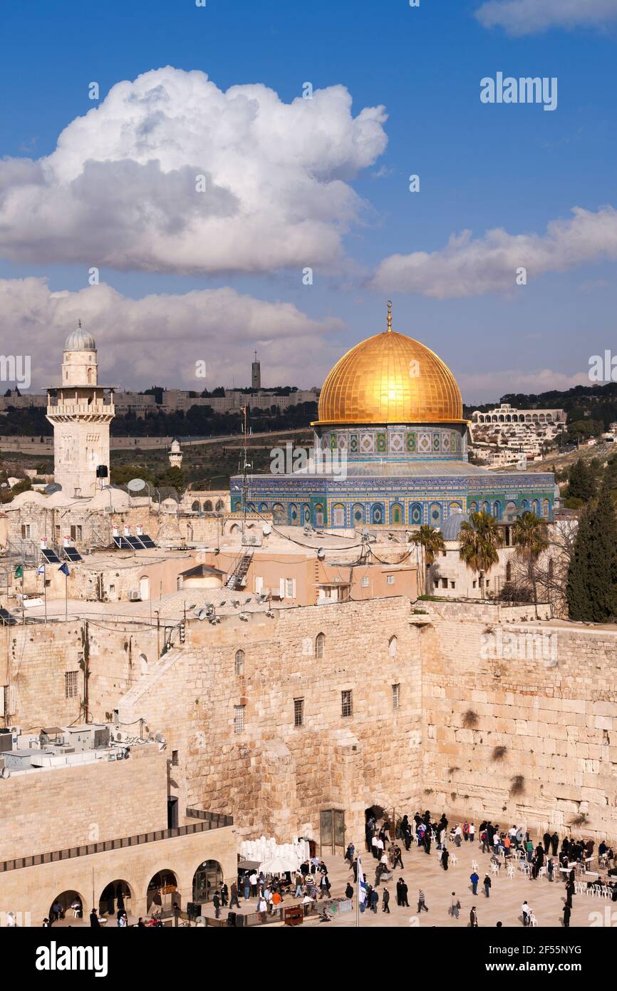 Israel, Jerusalem,  Dome of the Rock, mosque and the Western Wall Stock Photo