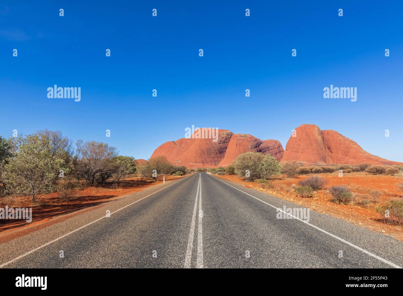 Australia, Northern Territory, Kata Tjuta road through Central Australian Desert Stock Photo