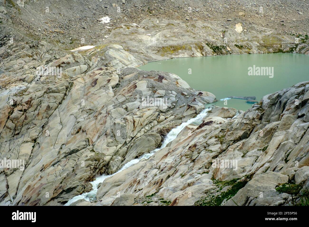 Switzerland, Valais, Ulrichen, Lake at Rhone Glacier Stock Photo