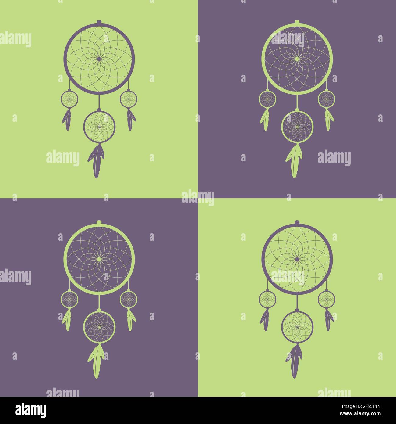 Four dreamcatchers. Vector illustration, flat design Stock Vector