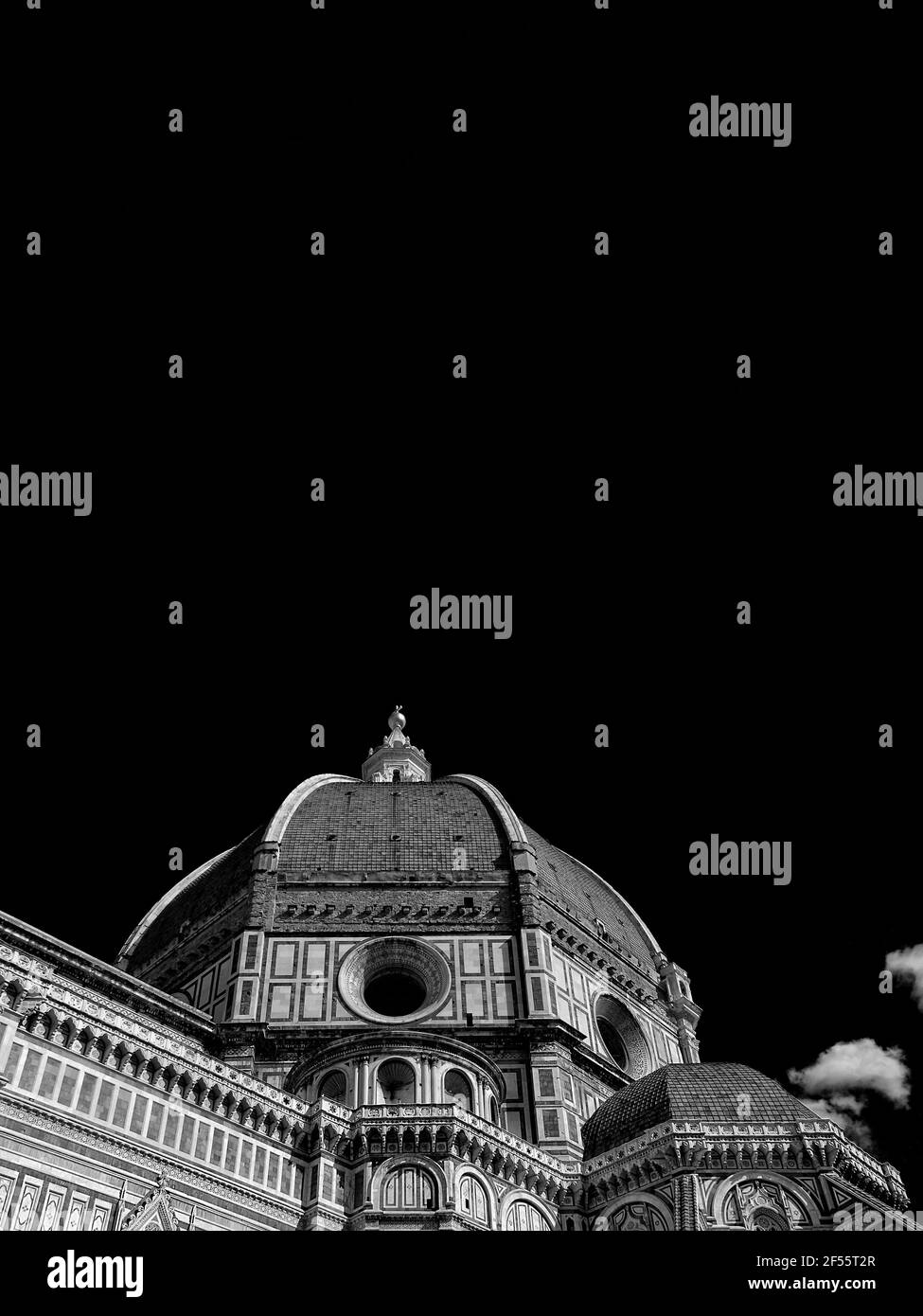 St Mary of the Flower iconic dome in Florence seen from below, built by italian architect Brunelleschi in the 15th century and symbol of Renaissance i Stock Photo