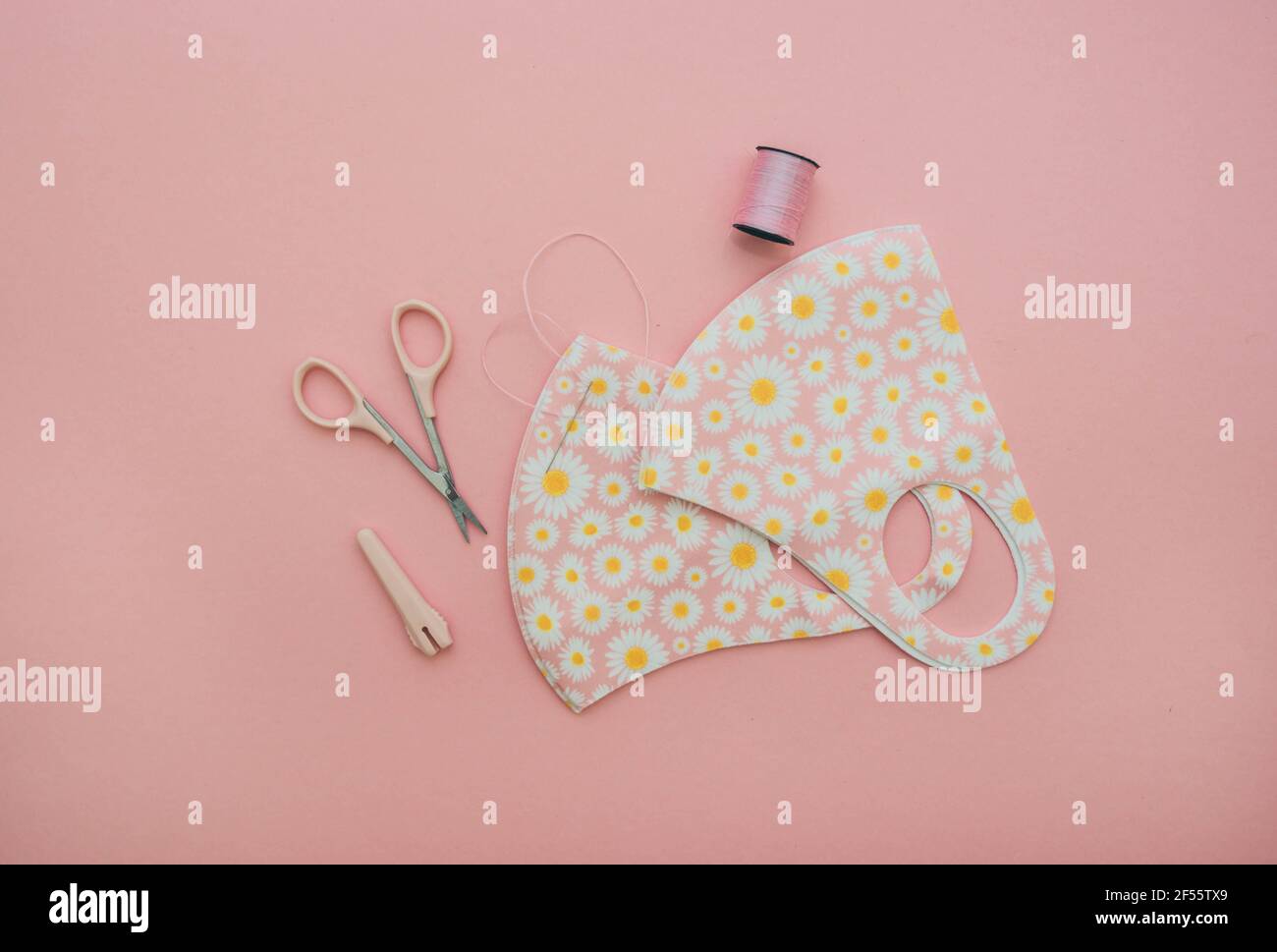 Top view concept of making home made breathing mask, corona virus ...