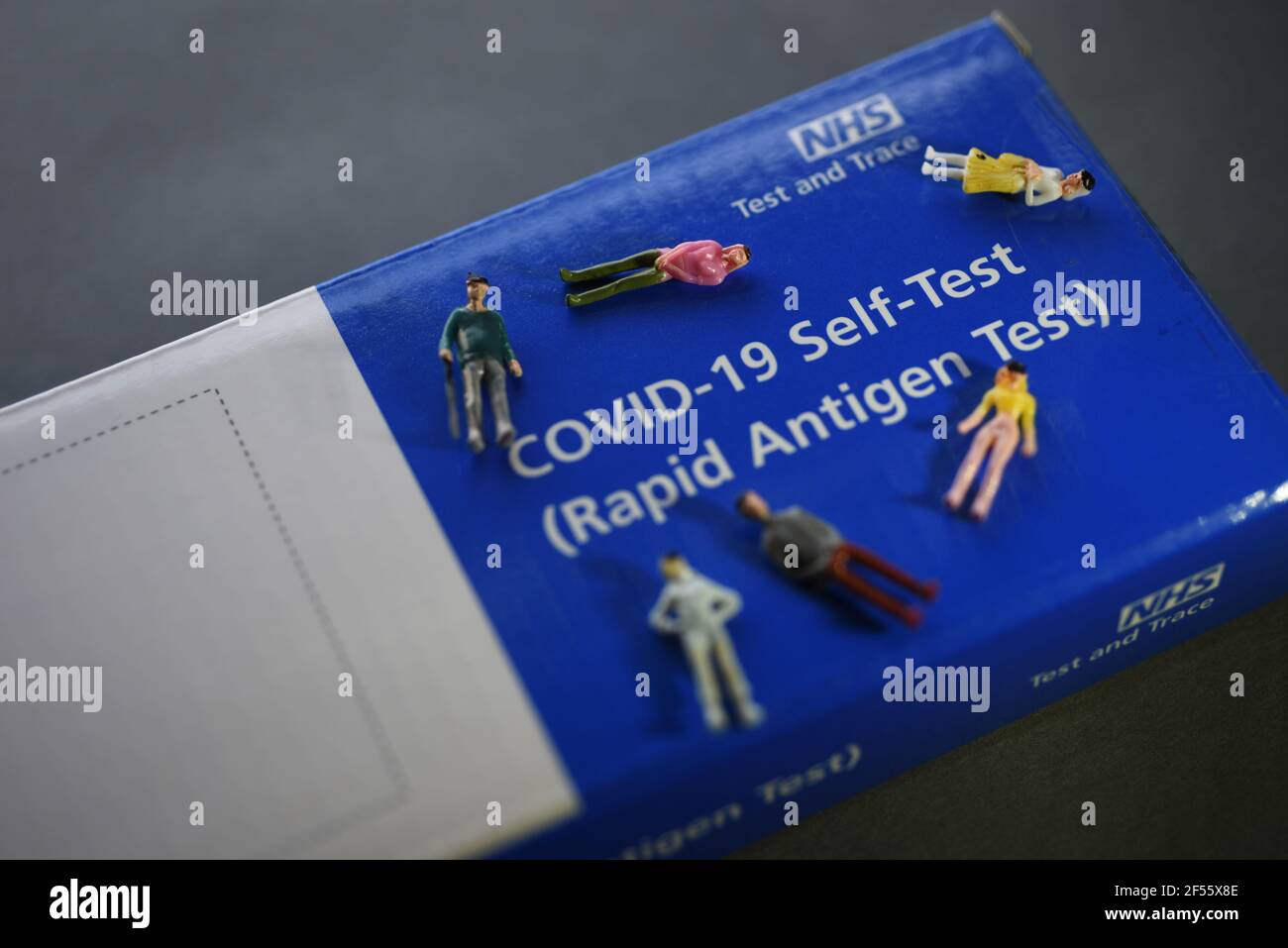 A COVID-19 Self Test (Rapid Antigen Test) kit information concept image. Selective focus. Stock Photo
