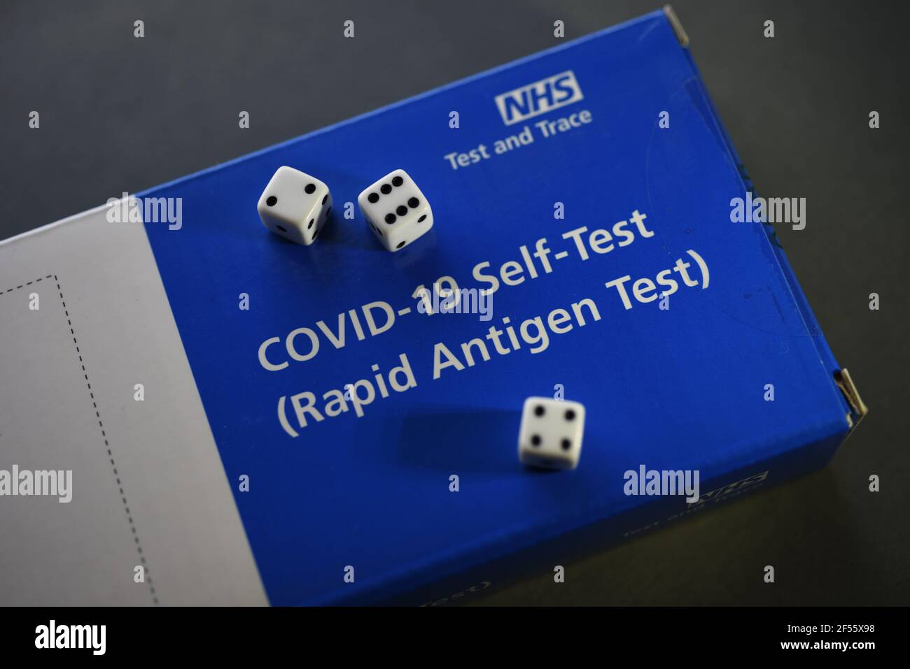 A COVID-19 Self Test (Rapid Antigen Test) kit information concept image. Selective focus. Stock Photo