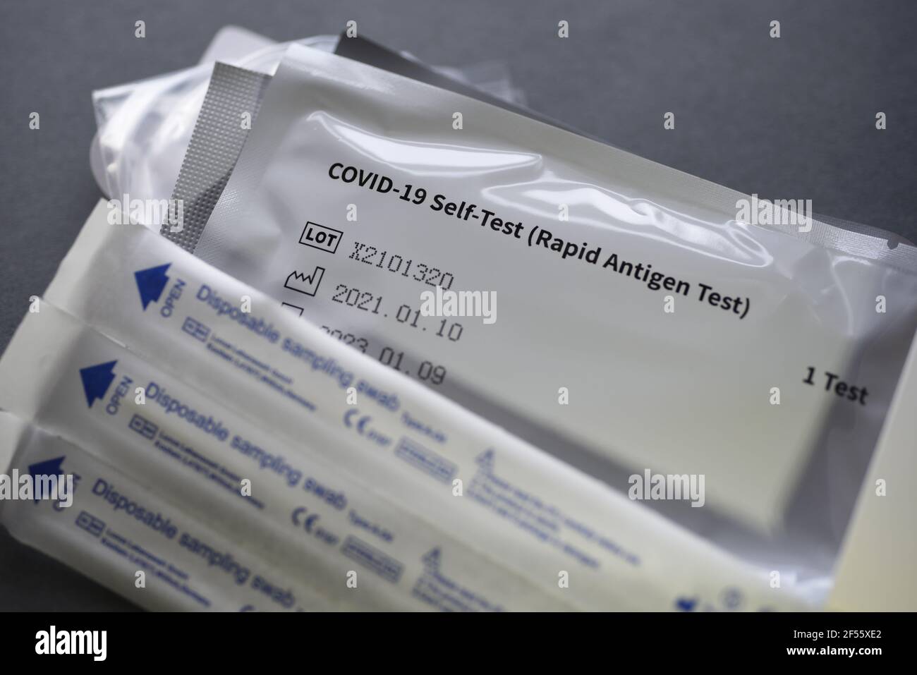 A COVID-19 Self Test (Rapid Antigen Test) kit in the UK for testing at home or in the workplace. Stock Photo
