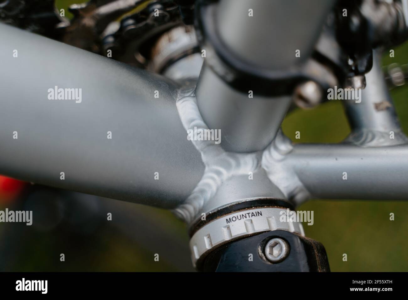 Welding seam of bicycle frame Stock Photo Alamy