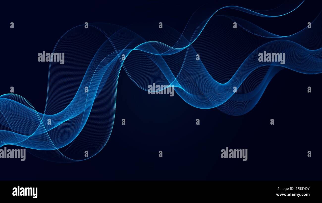 Blue smoke effect on the black background Blue wave flow Stock Vector