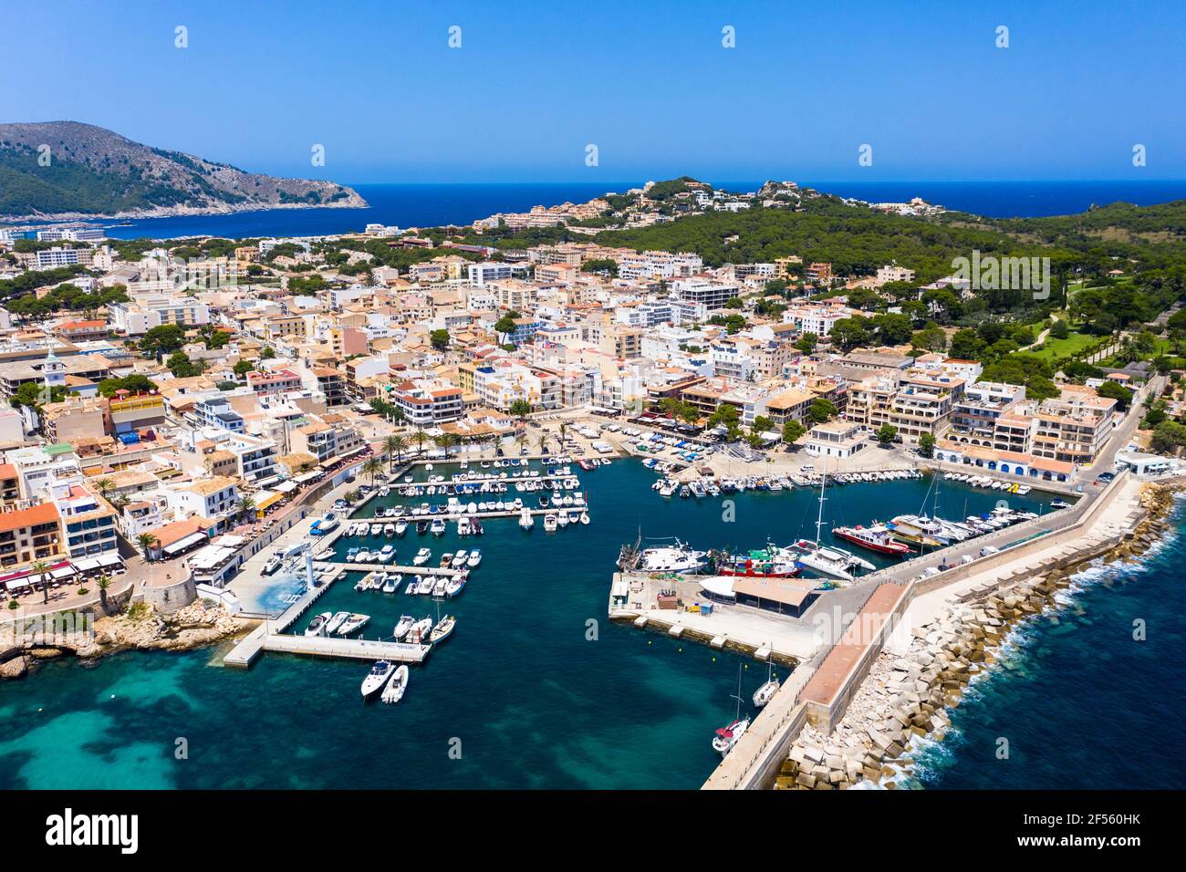 Spain, Mallorca, Cala Ratjada, Aerial view of Cala Gat bay Stock Photo