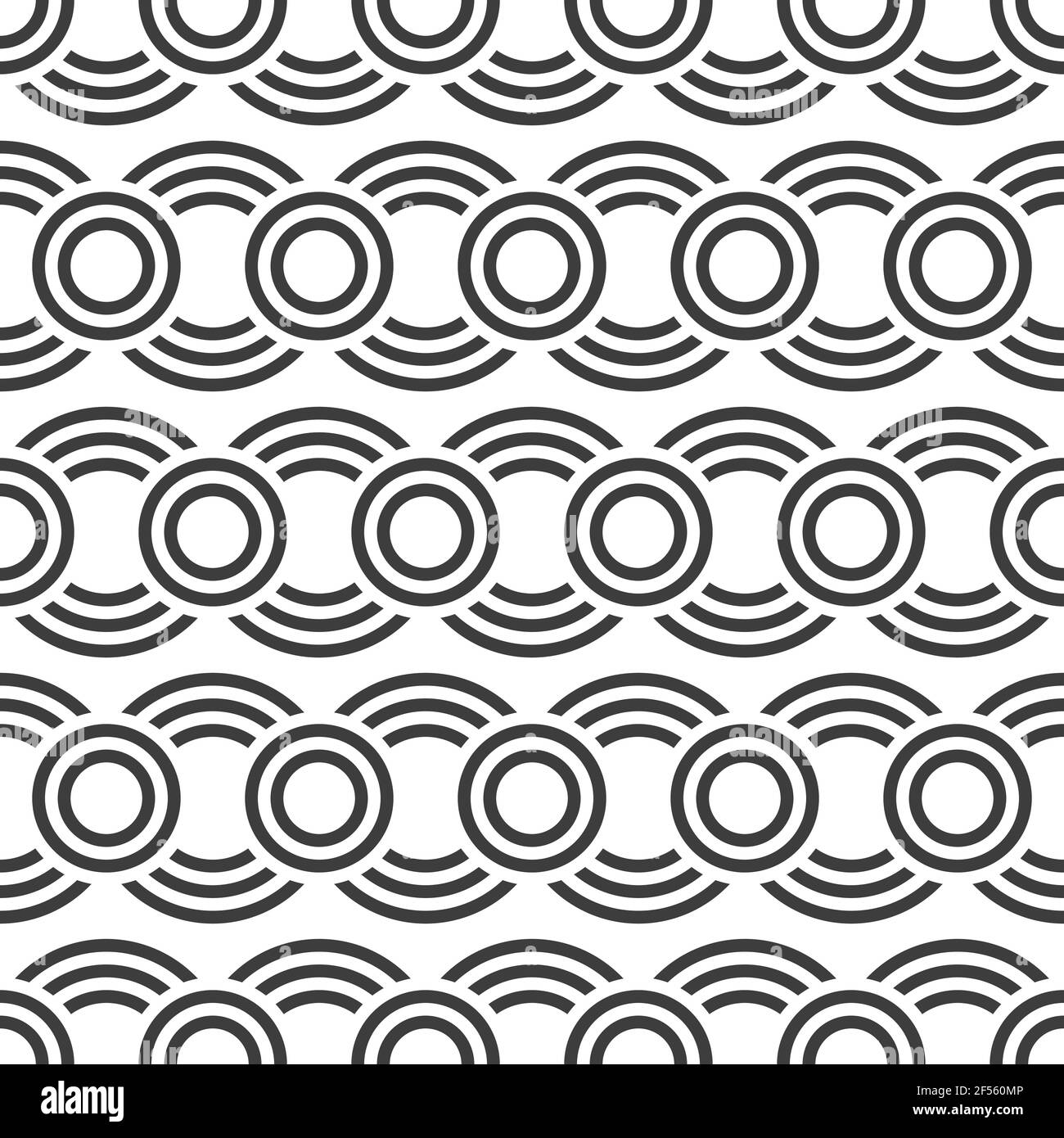 Seamless pattern. Overlapping circles. Geometric ornament. Repeating round shapes. Vector monochrome background. Stock Vector
