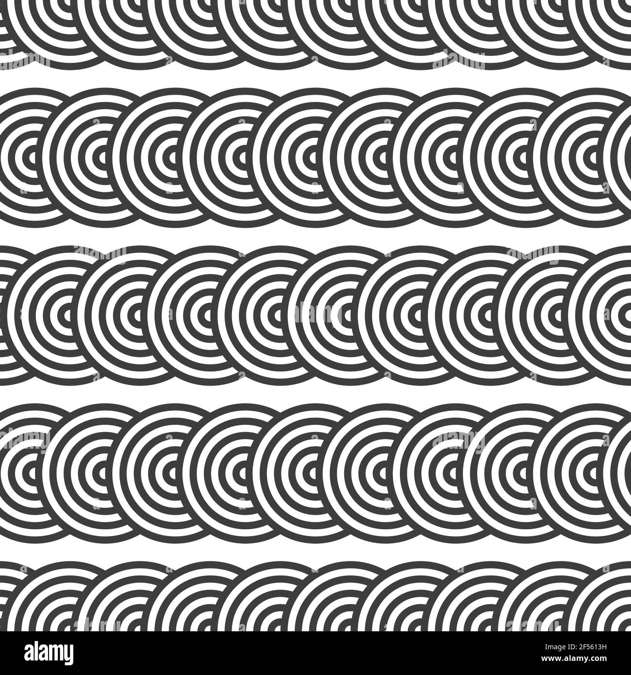 Seamless pattern. Overlapping circles. Geometric ornament. Repeating round shapes. Vector monochrome background. Stock Vector