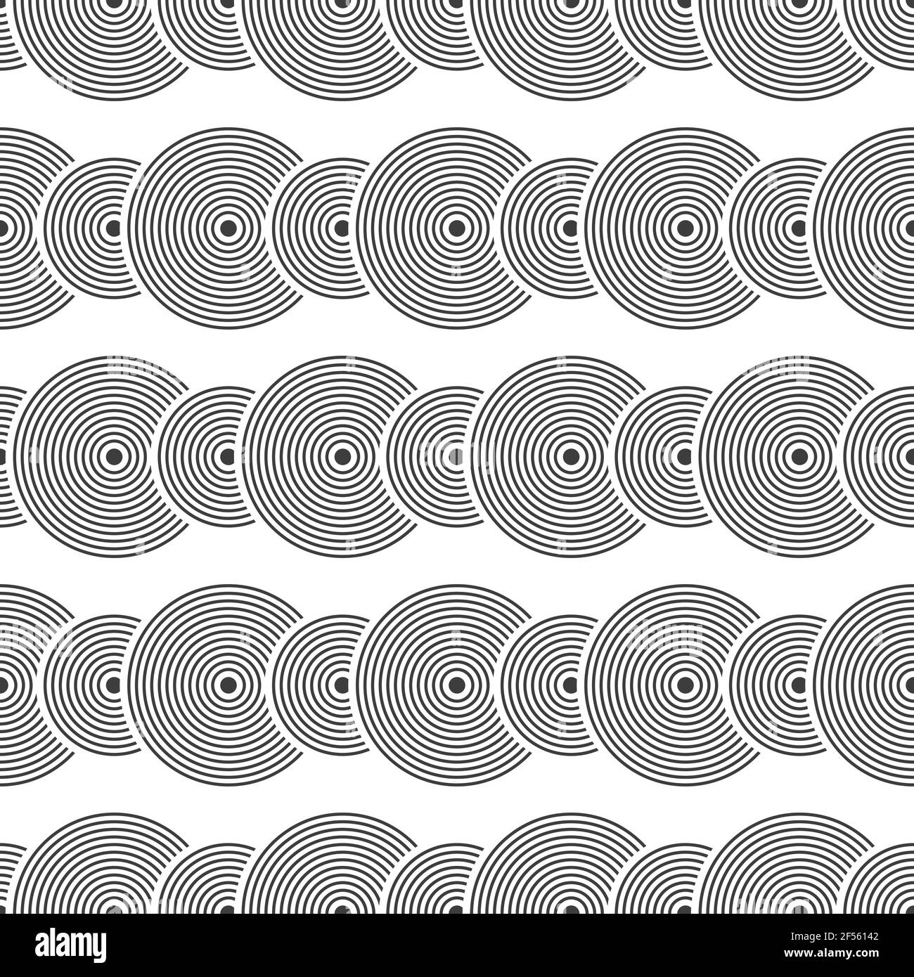 Seamless pattern. Overlapping circles. Geometric ornament. Repeating round shapes. Vector monochrome background. Stock Vector