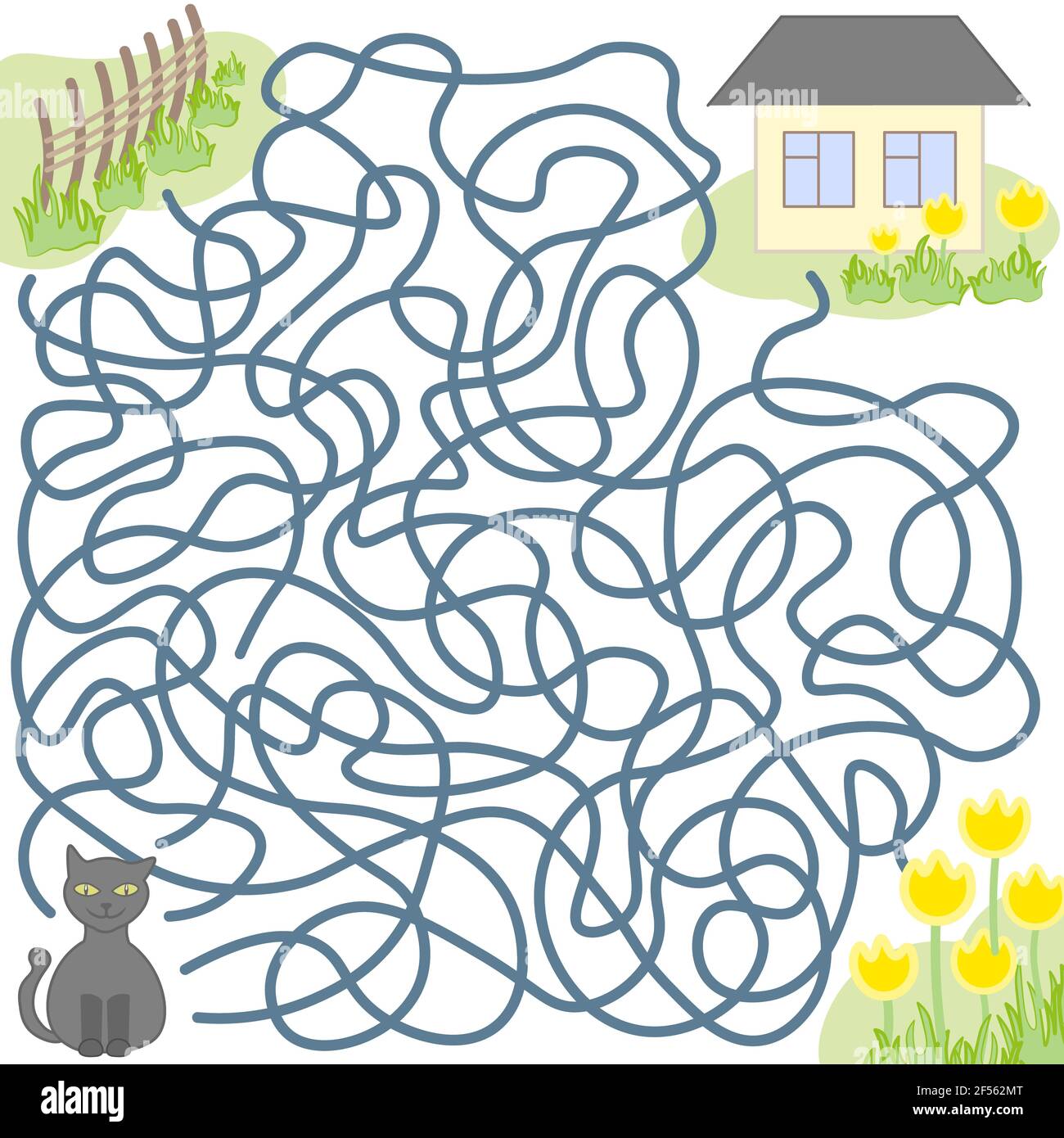 Cartoon Illustration of Education Maze or Labyrinth Game for Preschool