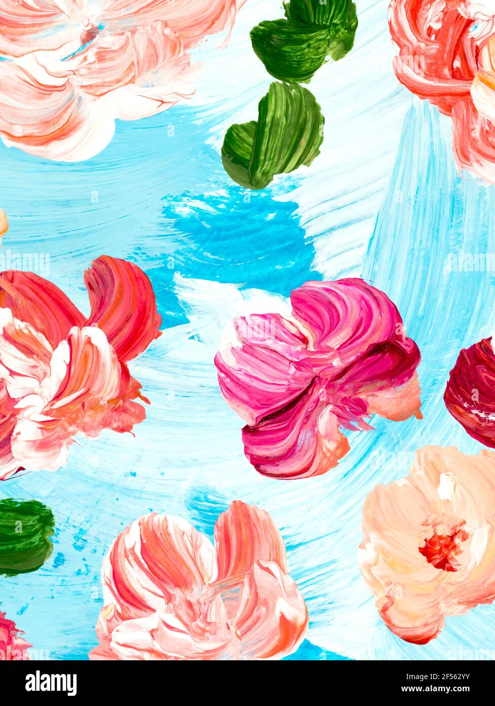 Red and pink flowers, abstract art painting, creative hand painted background, brush texture