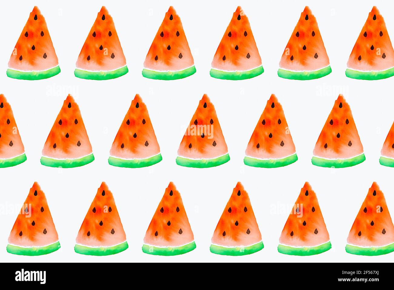 Pattern of watermelon slices painted on white background Stock Photo ...