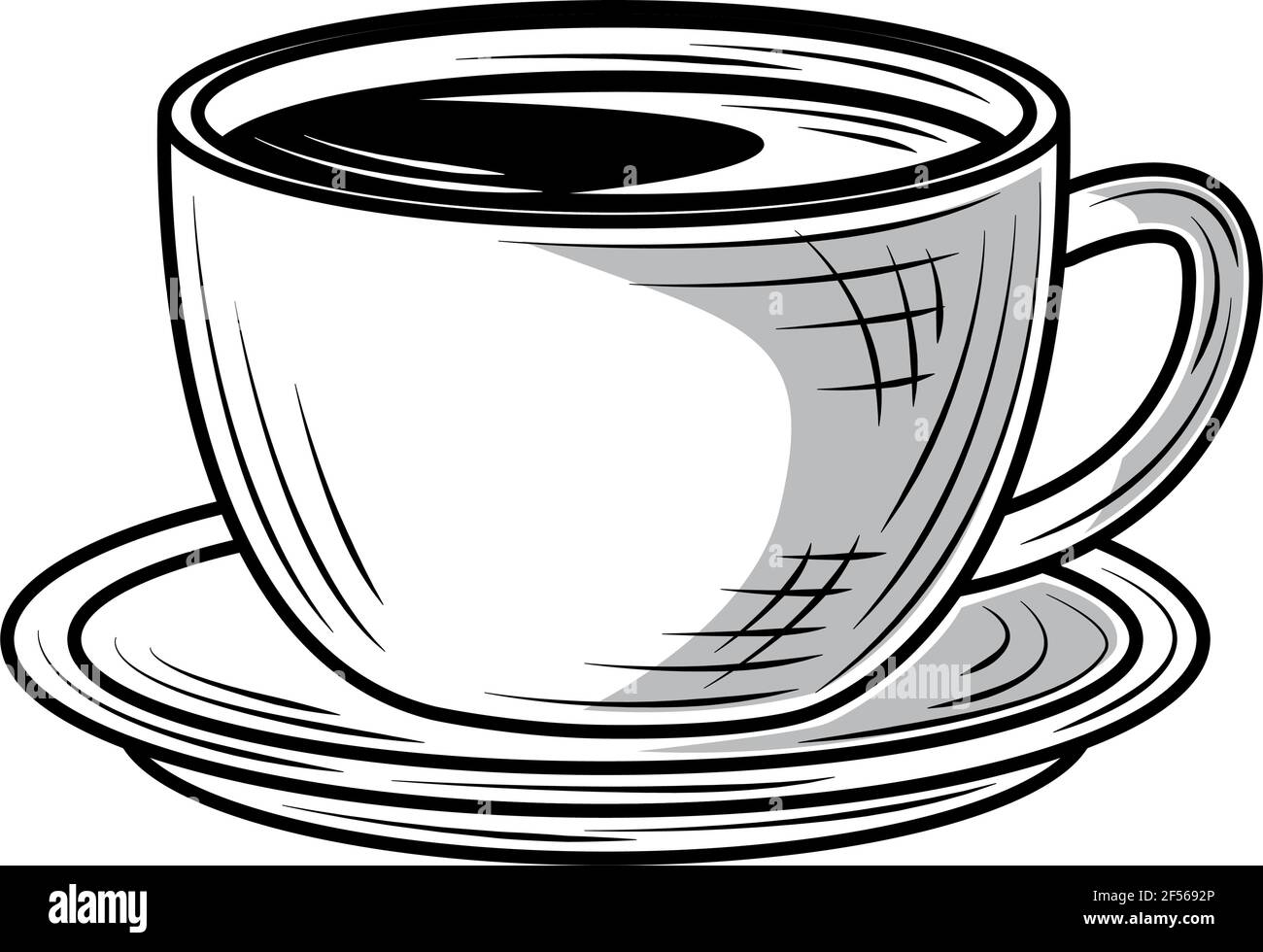 sketch of side view of tea cup and saucer hand-drawn by black felt-tip pen  on white paper Stock Photo - Alamy