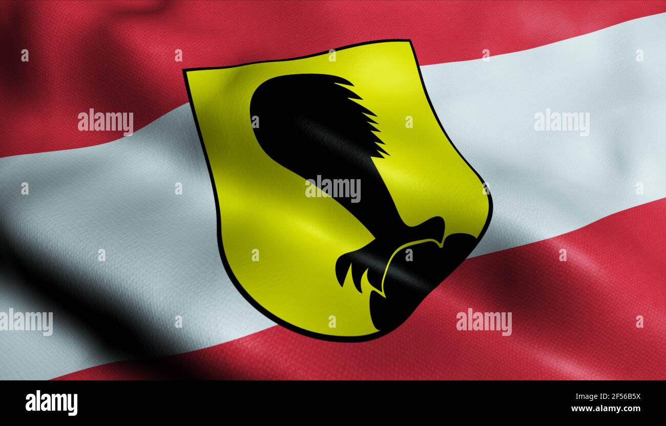 3D Illustration of a waving Austria city flag of Villach Stock Photo