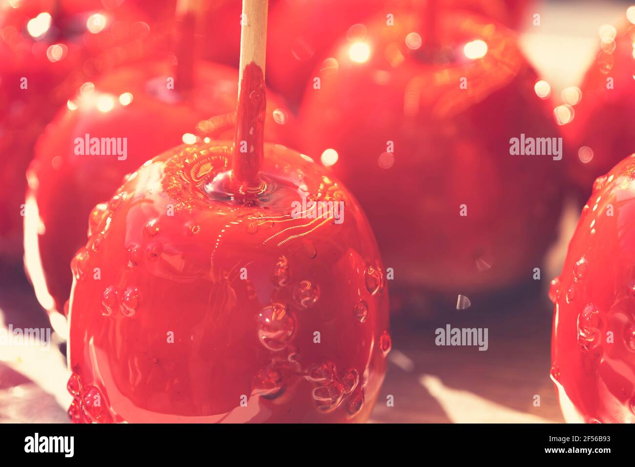 Delicious red candy apples covered Stock Photo Alamy