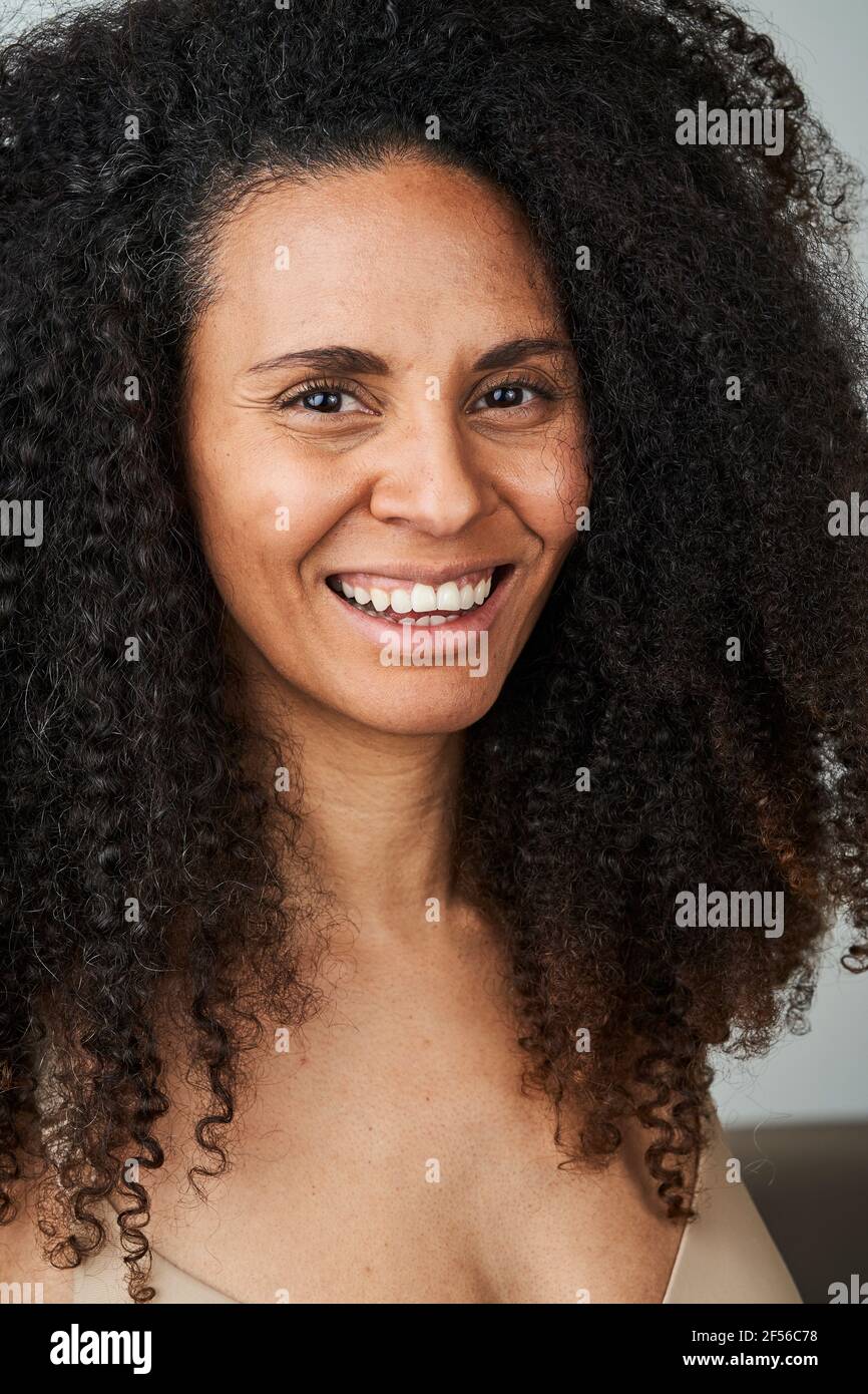 Happy beautiful black haired woman Stock Photo