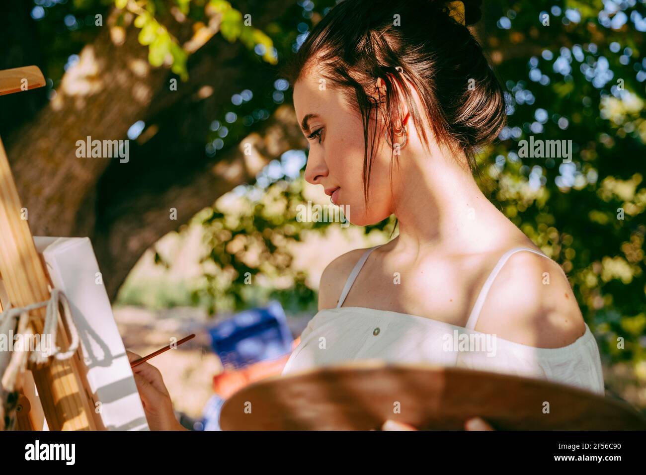 Young woman artist painting on easel Stock Photo - Alamy