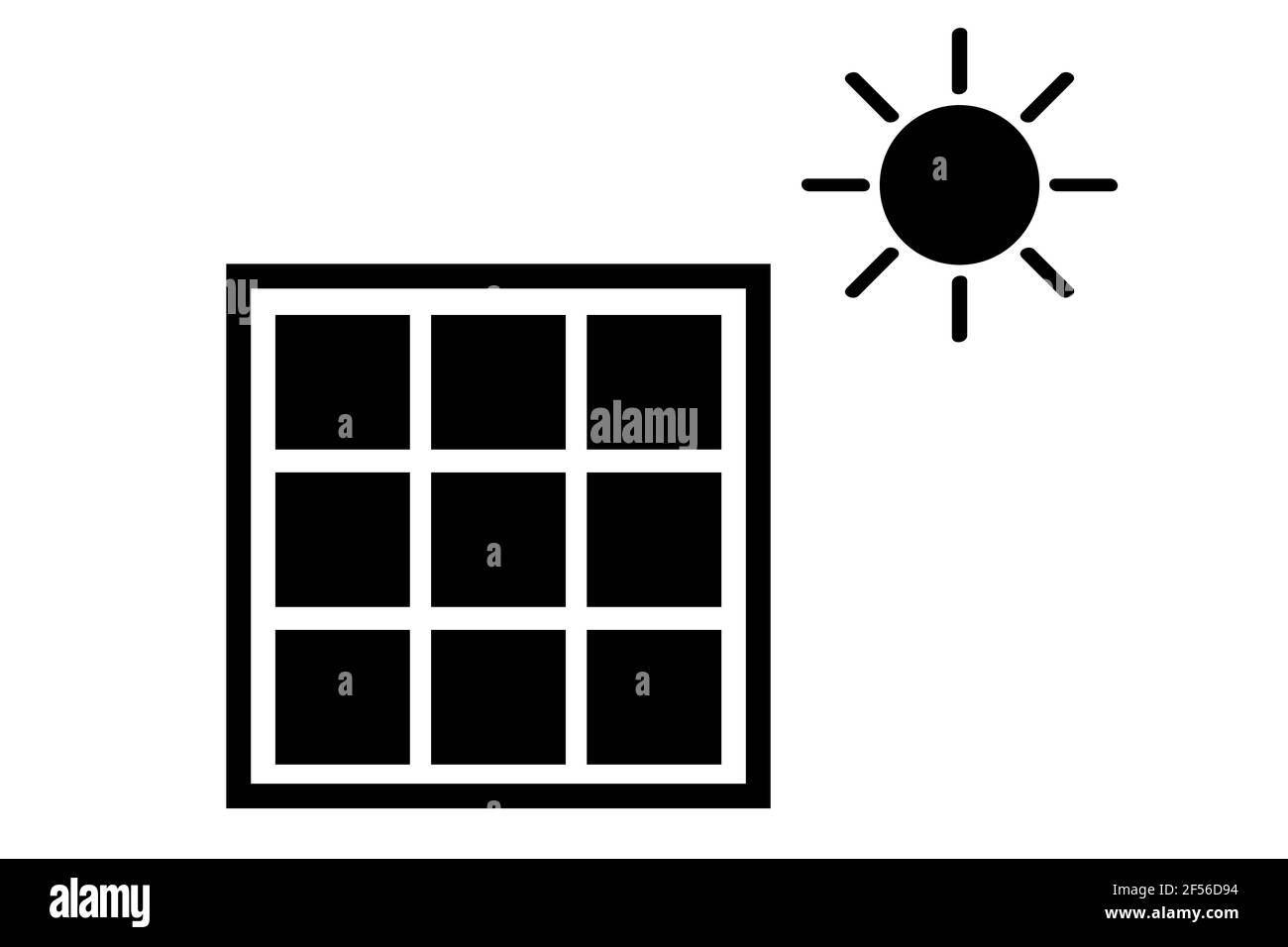 Black Vector Icon, Solar Panel at direct sun shine Stock Vector