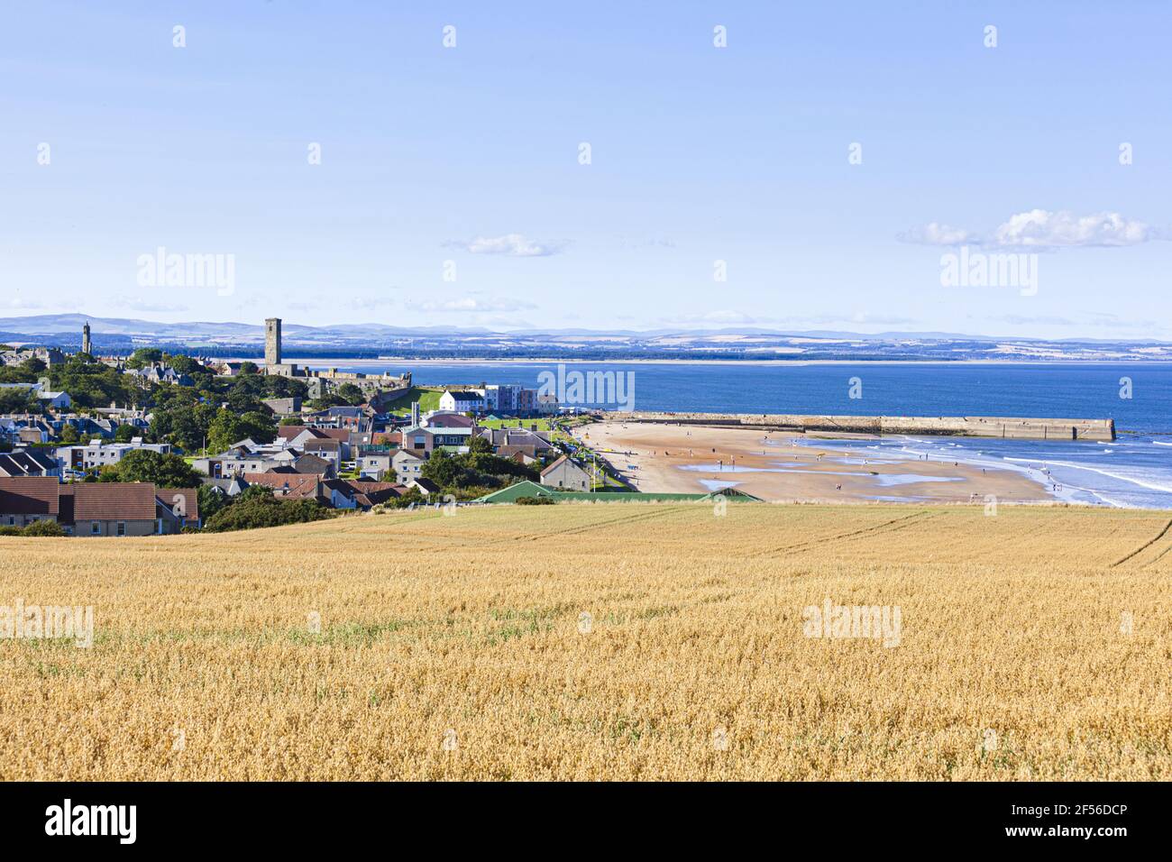 The university city of St Andrews, Fife, Scotland UK - showing East Sands and the harbour Stock Photo