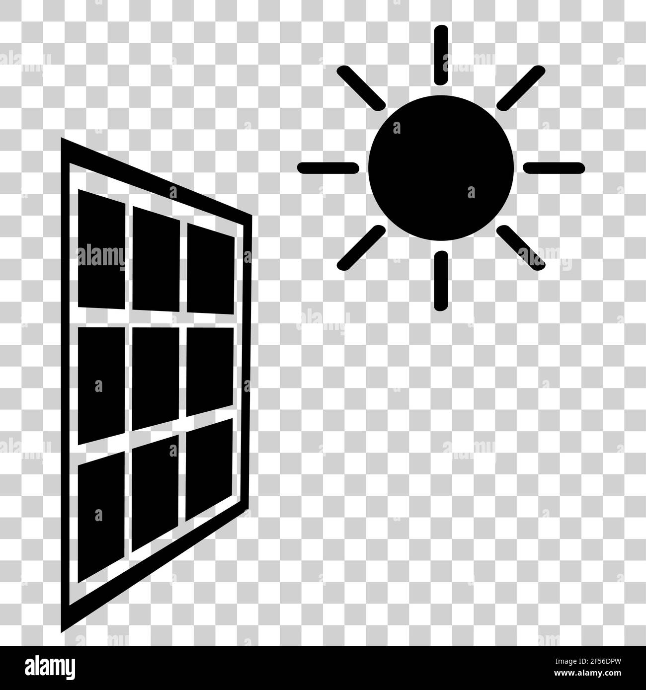 Black Vector Icon, Solar Panel at direct sun shine, at transparent ...