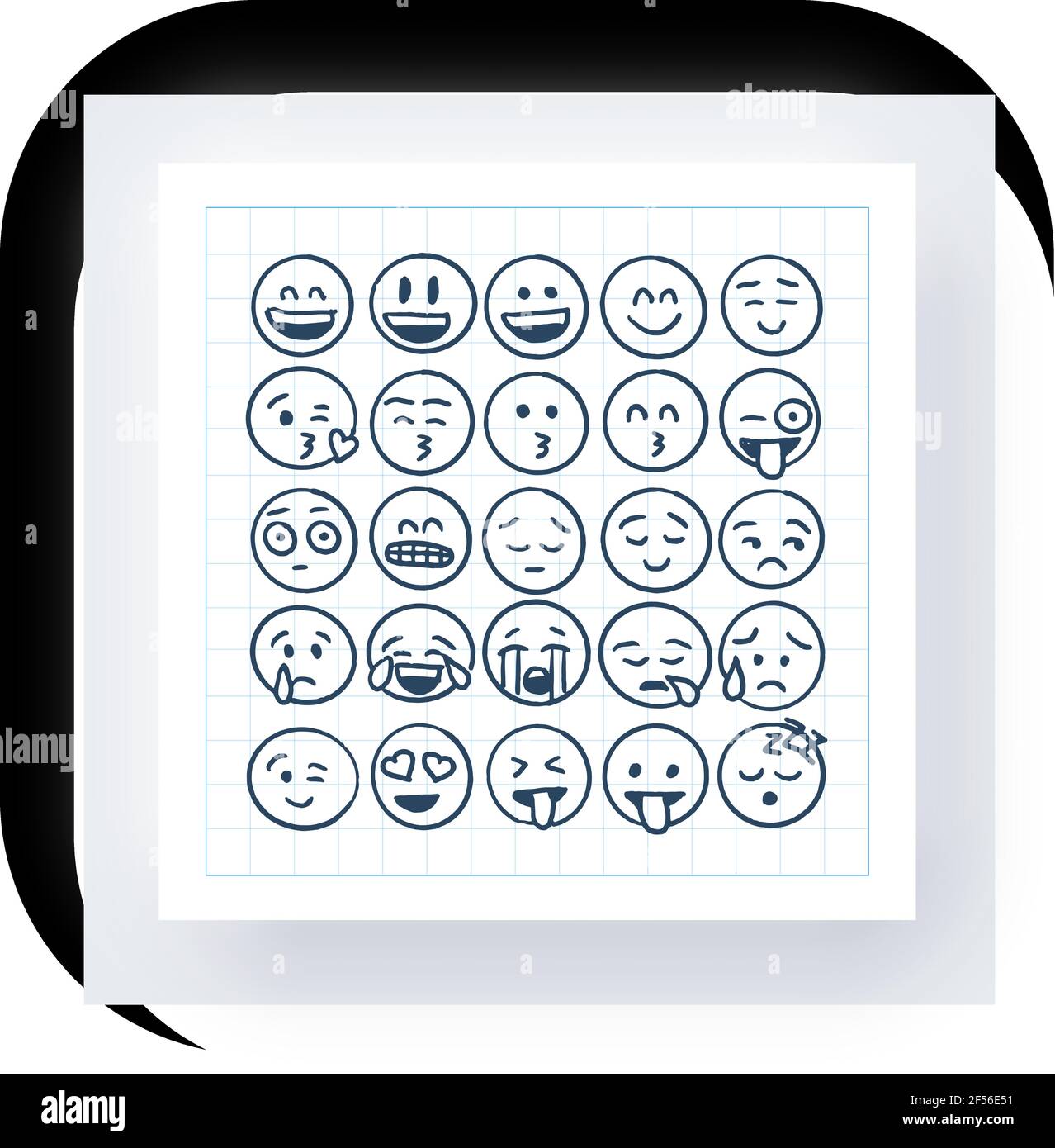 Pencil Drawing Smiley Emoji Face Pack in Blue Stock Vector