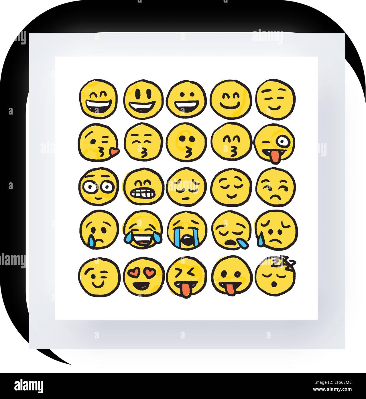 Pencil Drawing Smiley Emoji Face Pack in Colour Stock Vector