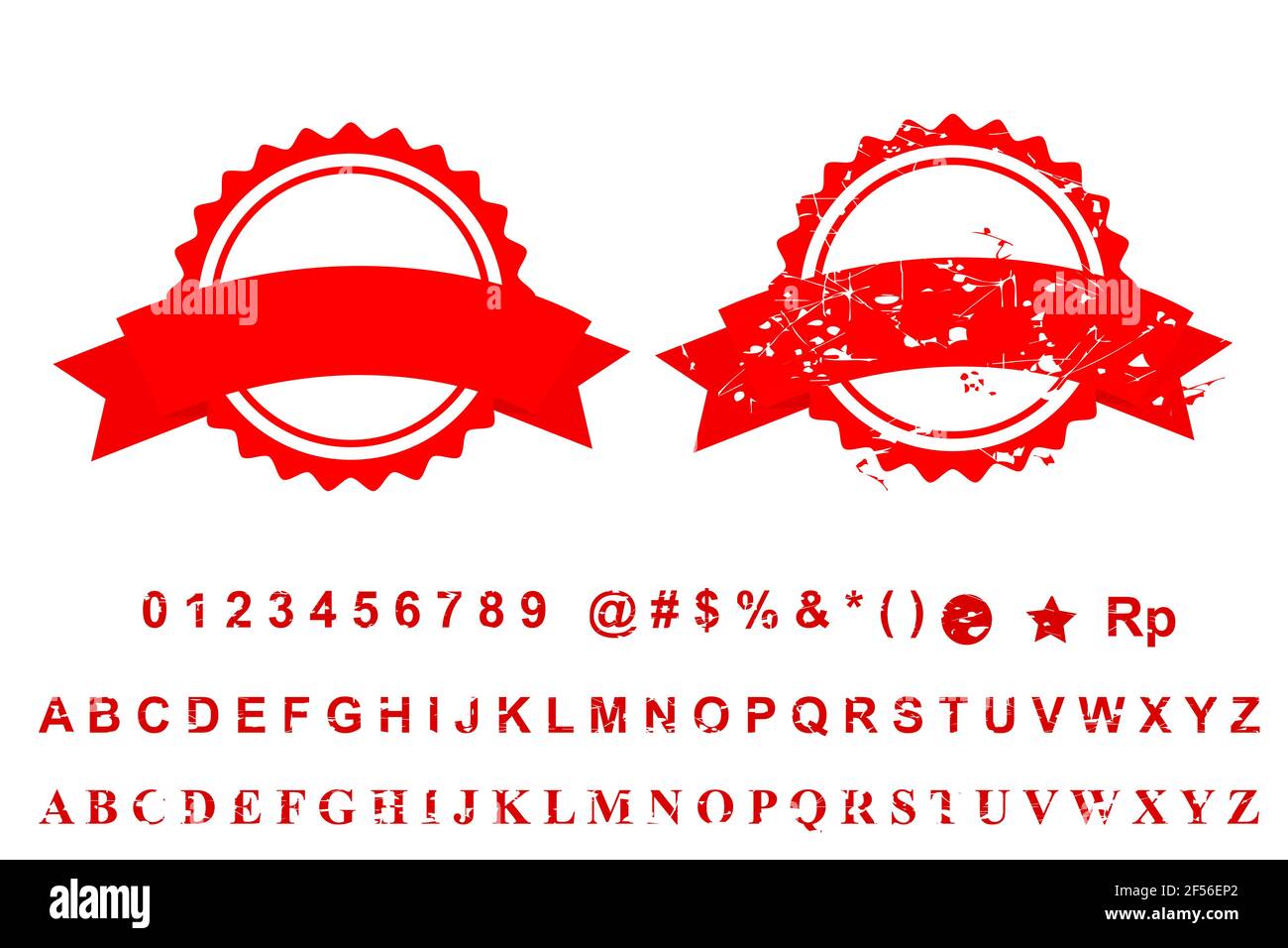 Template 2 Different Style Blank Red Rust Circle with Ribbon Stamp ...