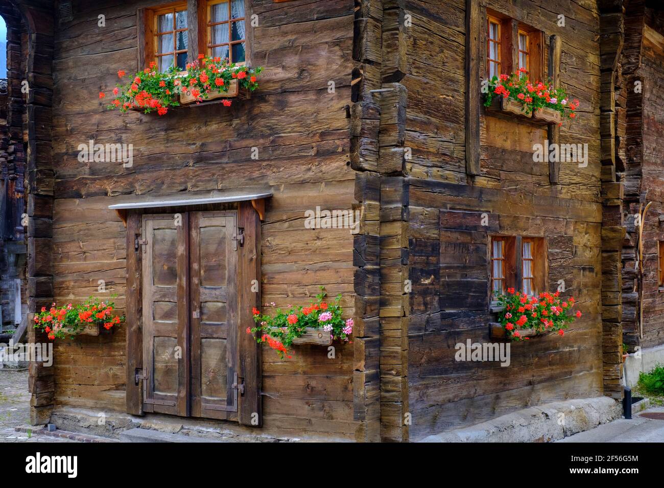 Switzerland, Valais, Ulrichen, Traditional wooden house Stock Photo