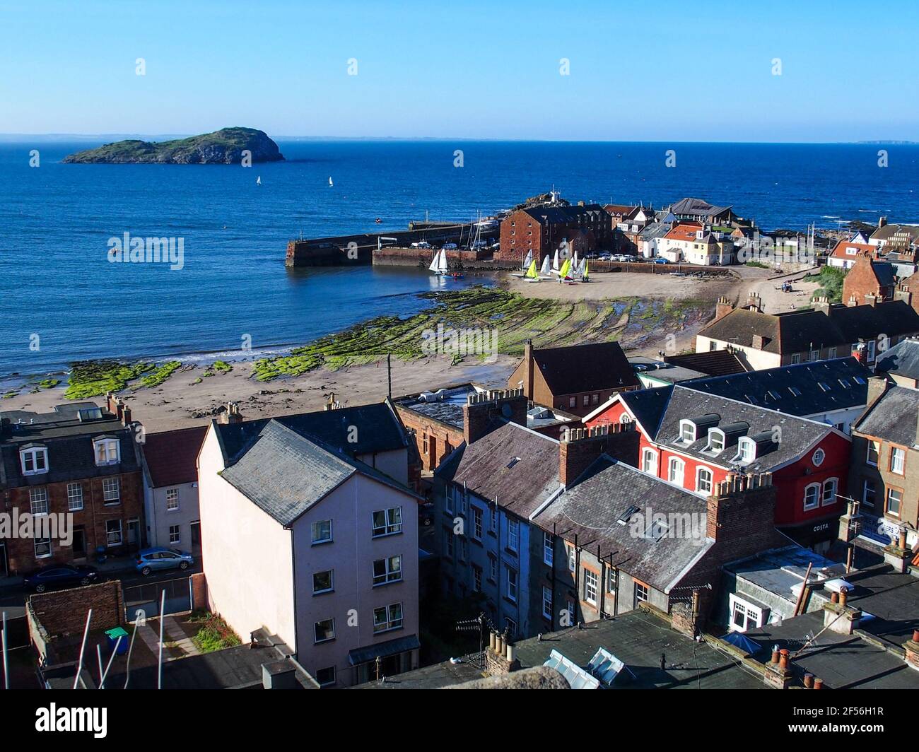 Sailing dinghies and the Harbour, North Berwick taken from St Andrew