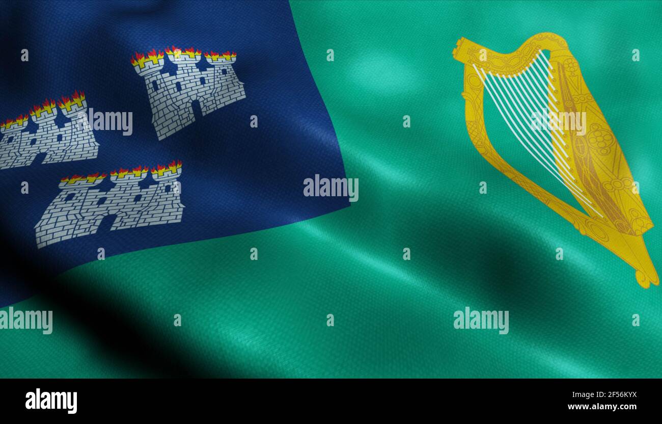 3D Illustration of a waving Ireland city flag of Dublin Stock Photo