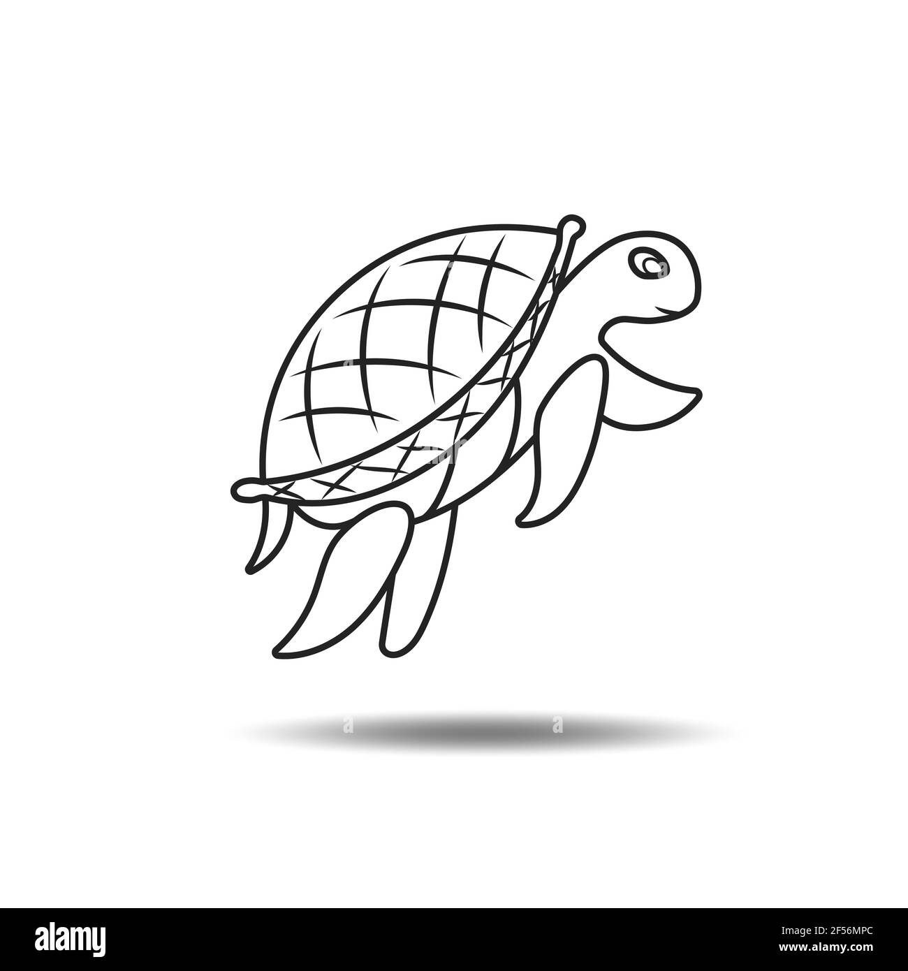 Black outline icon of a sea turtle. Vector design clipart illustration on white isolated background. Stock Vector