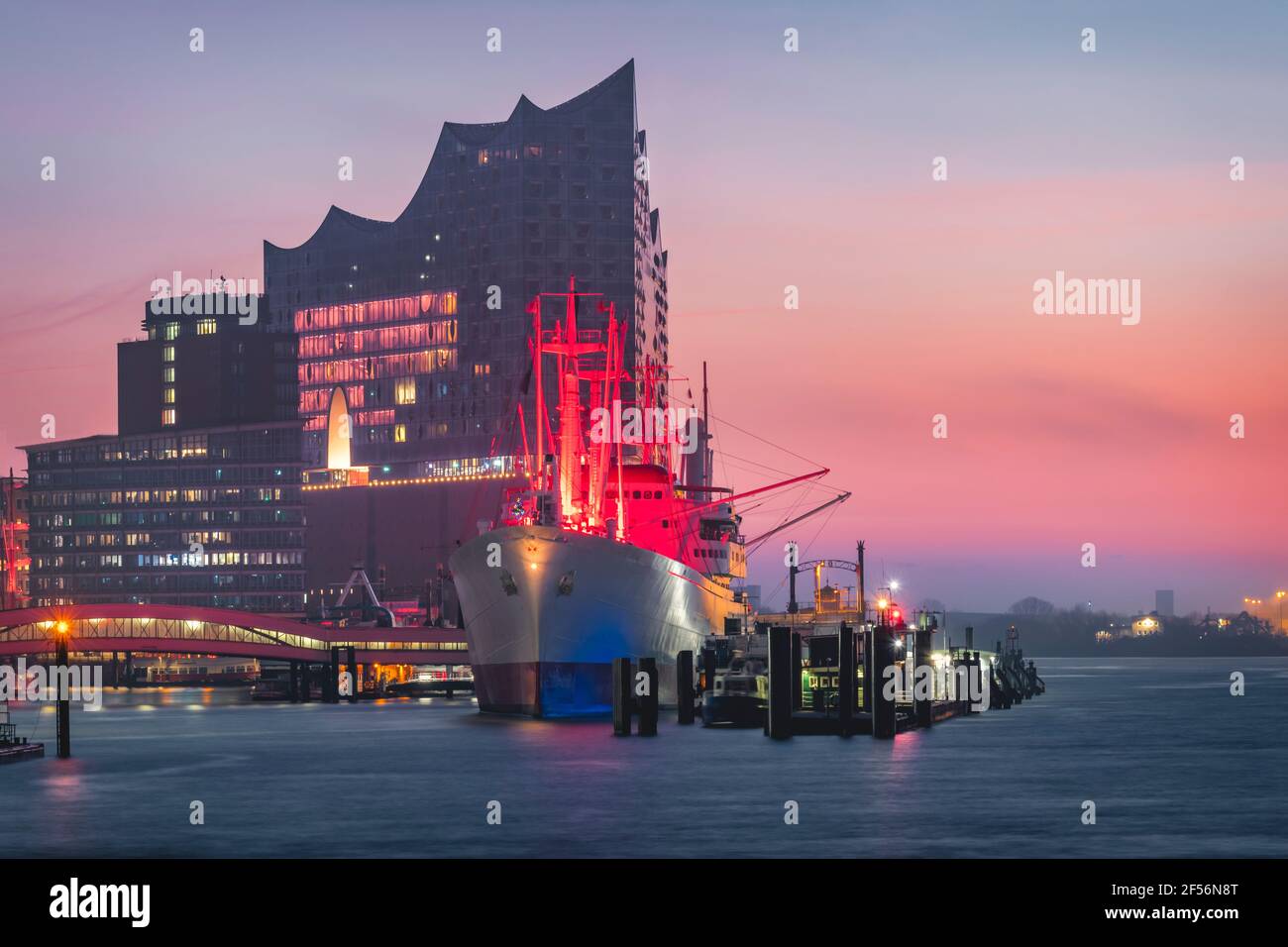 Germany, Hamburg, Museum ship and Elbe Philharmonic Hall in background Stock Photo