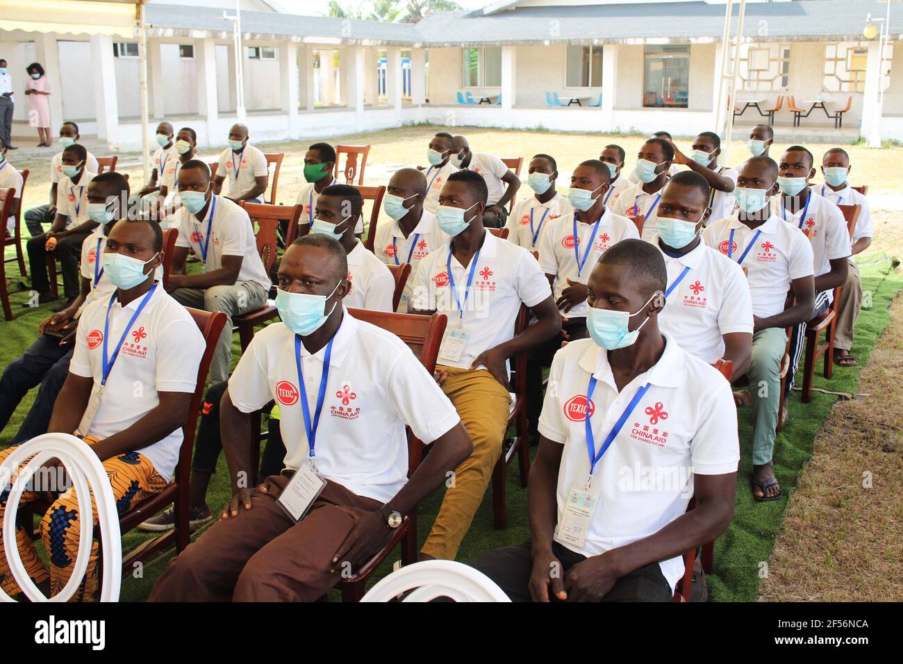 Seme Kpodji. 24th Mar, 2021. Photo taken on March 23, 2021 shows Beninese farmers at the launching ceremony of a training in driving agricultural machines by Chinese experts in Seme-Kpodji, Benin. Credit: Seraphin Zounyekpe/Xinhua/Alamy Live News Stock Photo