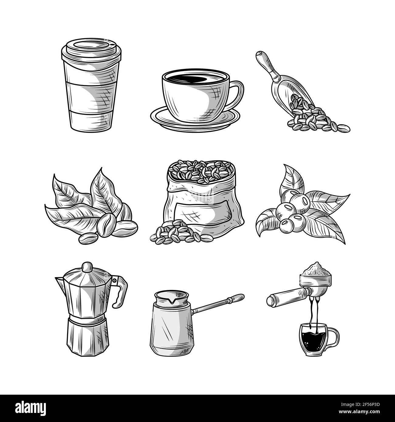 coffee cup kettle grains sketch Stock Vector Image & Art Alamy