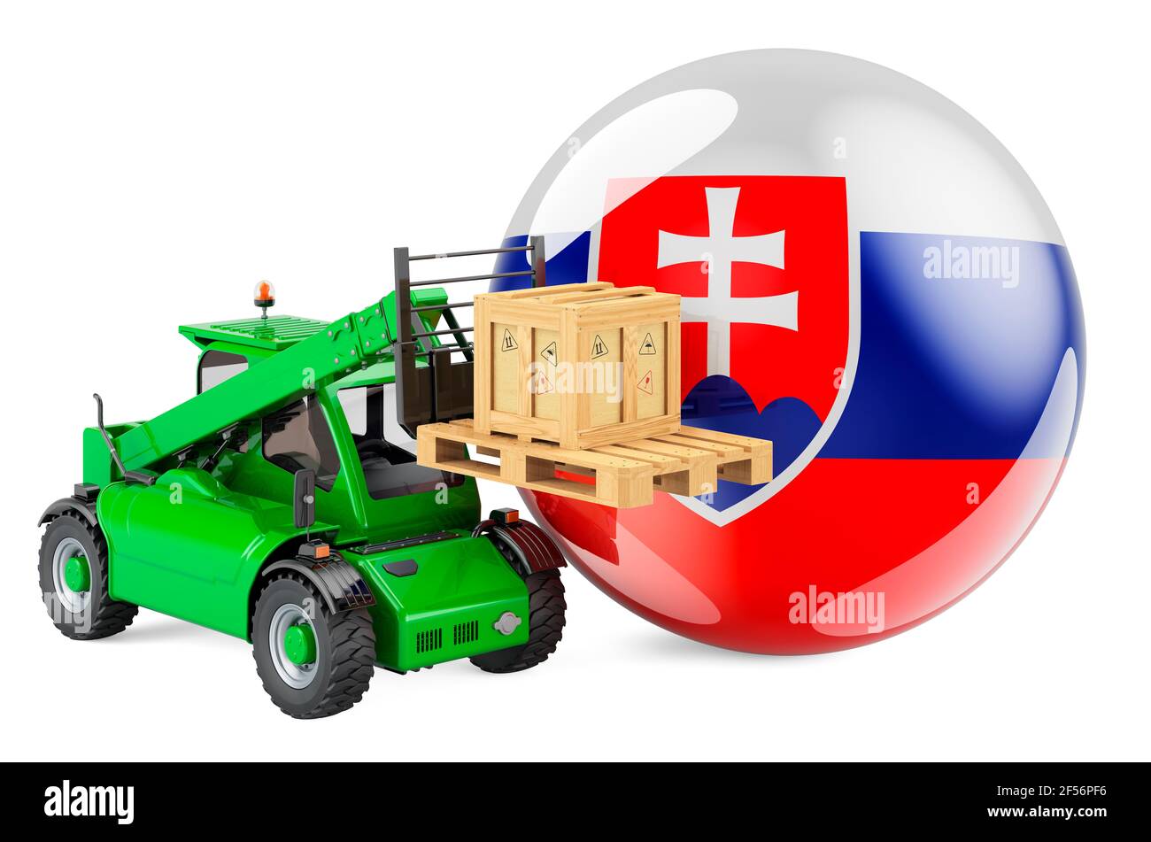 Slovak flag with telescopic handler truck and parcel. Cargo shipping in