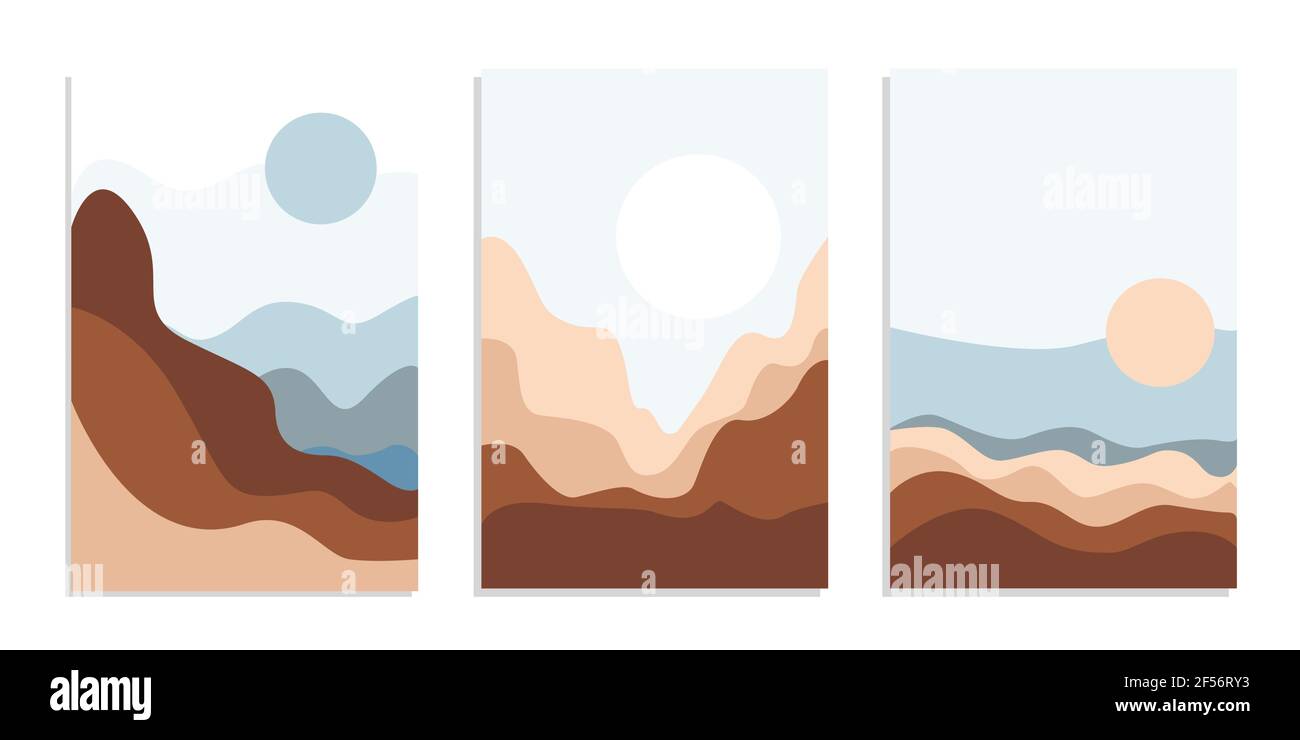 Desert abstract boho landscape with sun and moon. Abstract vector ...