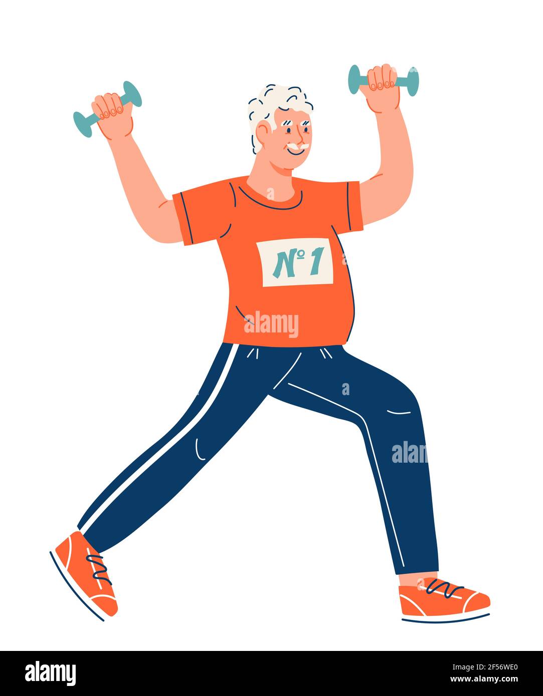 Funny elderly senior man of retirement age keep fit and health through sport exercises cartoon flat vector illustration isolated on white background Stock Vector Image Art Alamy