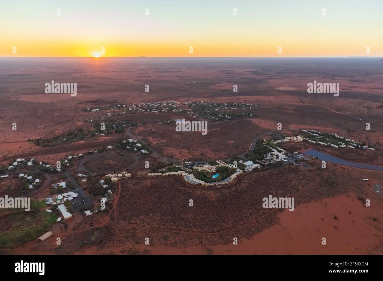 Aerial view desert town uluru kata tjuta national park sunrise hires