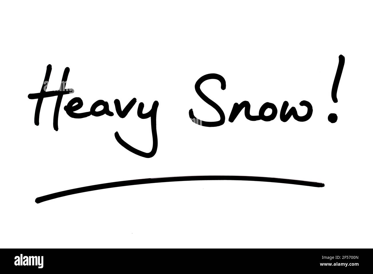 Heavy Snow! handwritten on a white background. Stock Photo