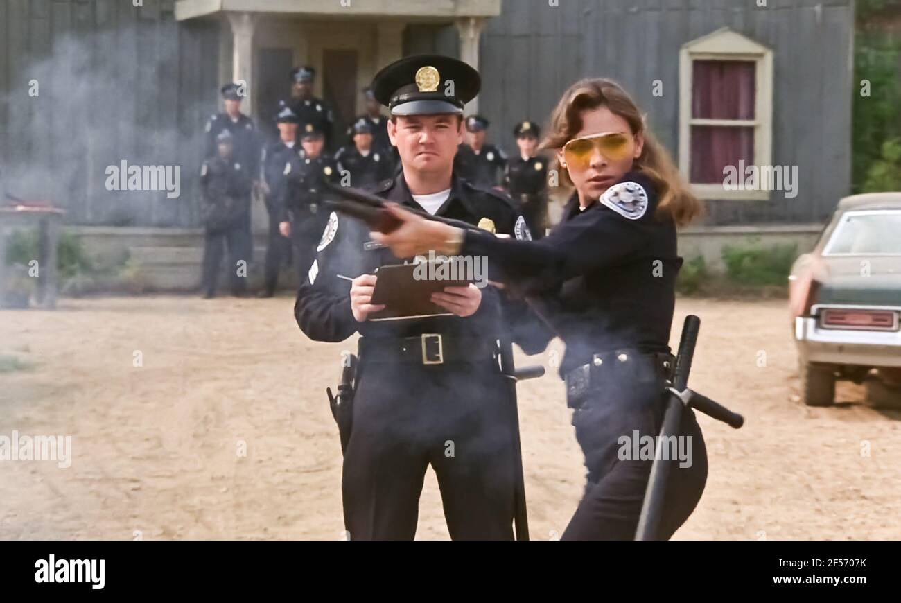 USA. Kim Cattrall in a scene the (C)Warner Bros. film: Police Academy  (1984). Plot: A group of good-hearted, but incompetent misfits enter the police  academy, but the instructors there are not going