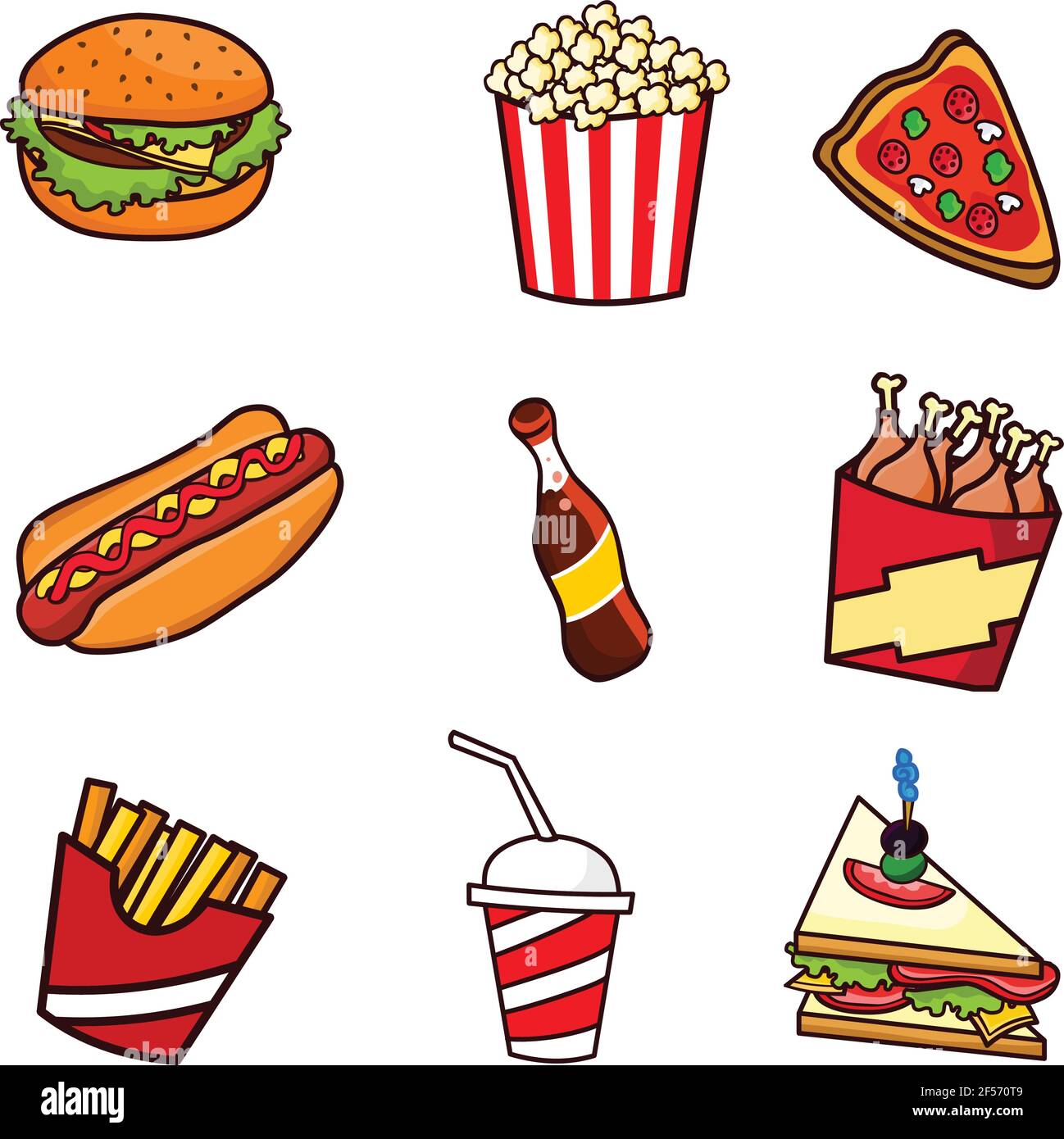 Fast food set illustration vector isolated on white background Stock Vector