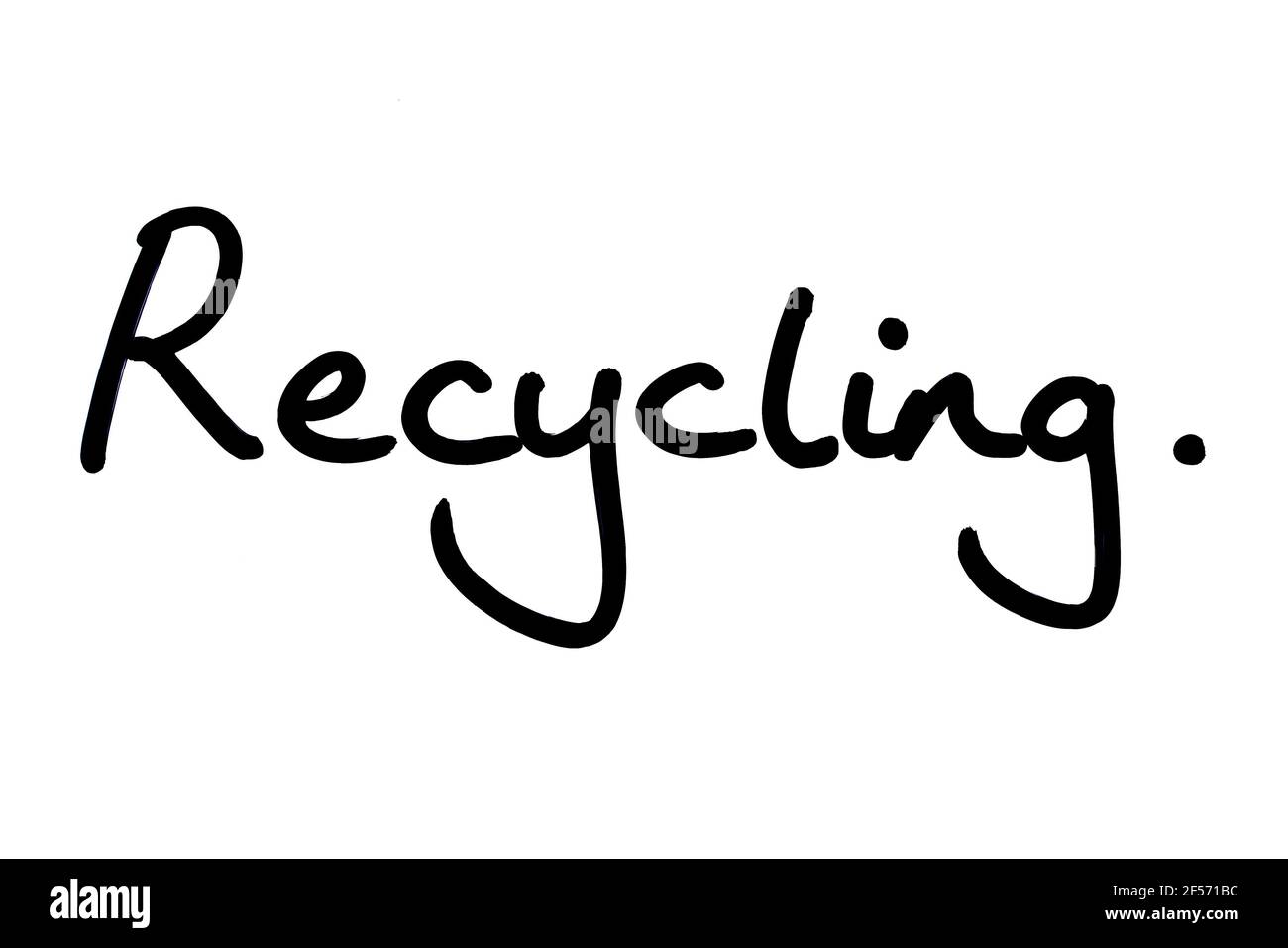 Recycling, handwritten on a white background. Stock Photo