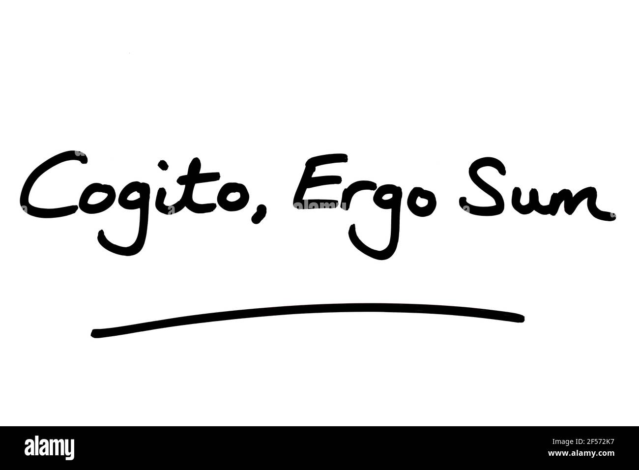 Cogito Ergo Sum, handwritten on a white background. Stock Photo