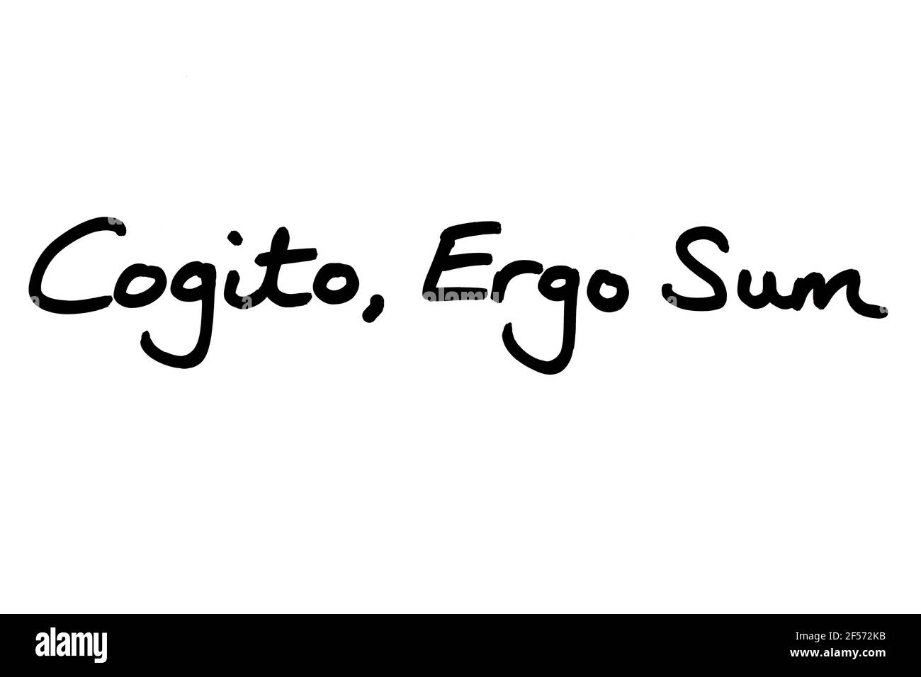 Cogito Ergo Sum, handwritten on a white background. Stock Photo