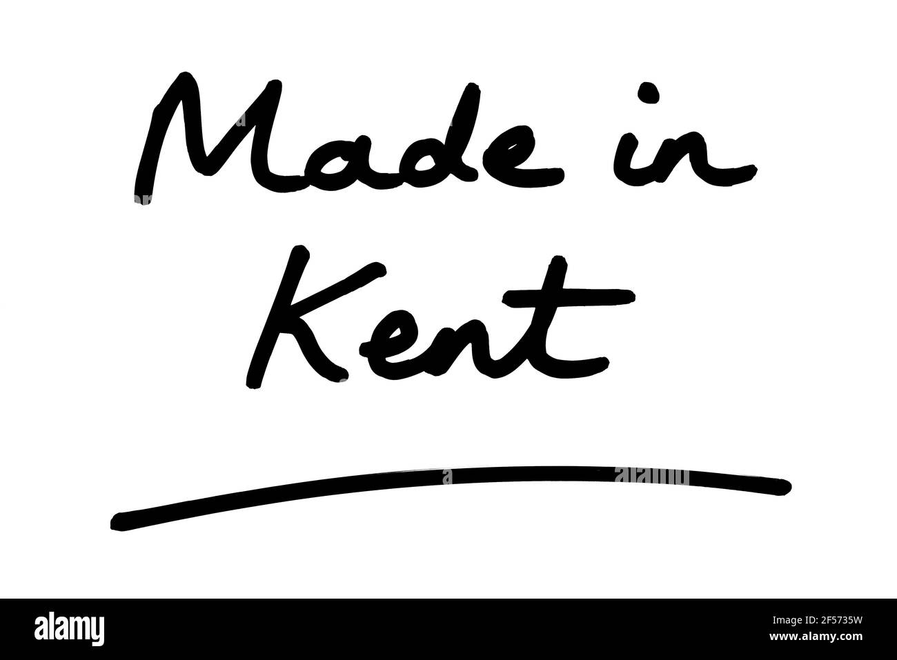 Made in Kent, handwritten on a white background. Stock Photo