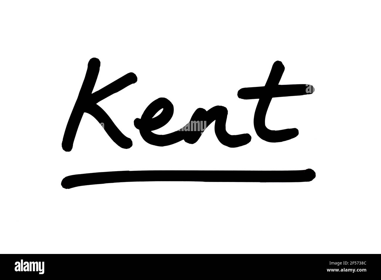 Kent, handwritten on a white background. Stock Photo